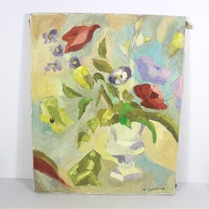 Vintage Abstract Floral Oil Painting Signed by Artist J Holbrook